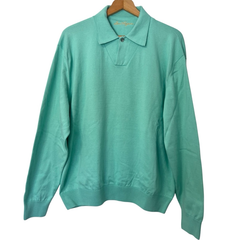 Ben Hogan Teal Knit Pima Cotton Preppy Coastal Golf Sweater Size L